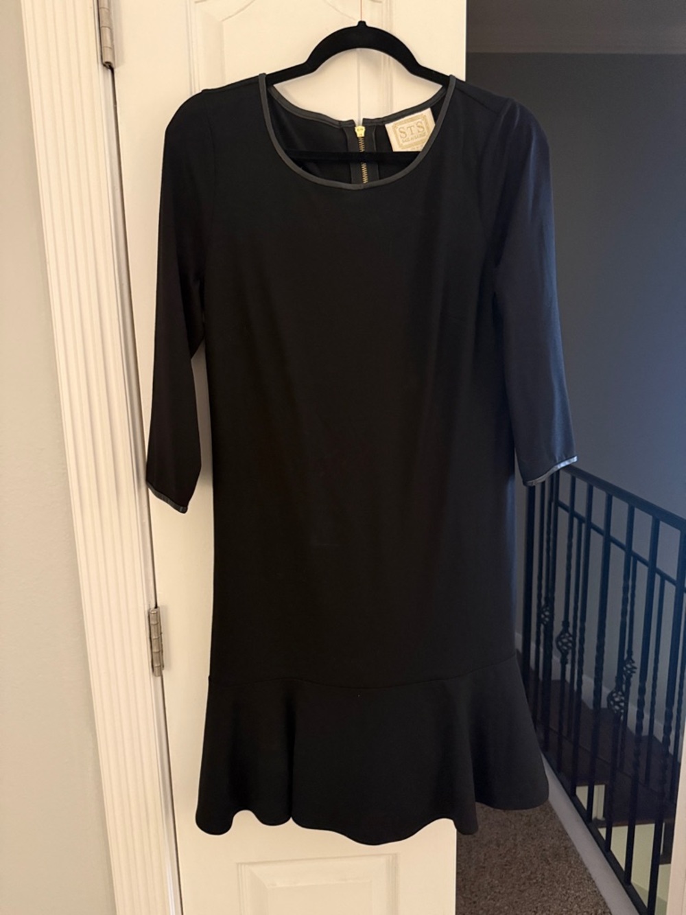 Sail to Sable Black Three-Quarter Sleeve Ruffle-Hem Dress